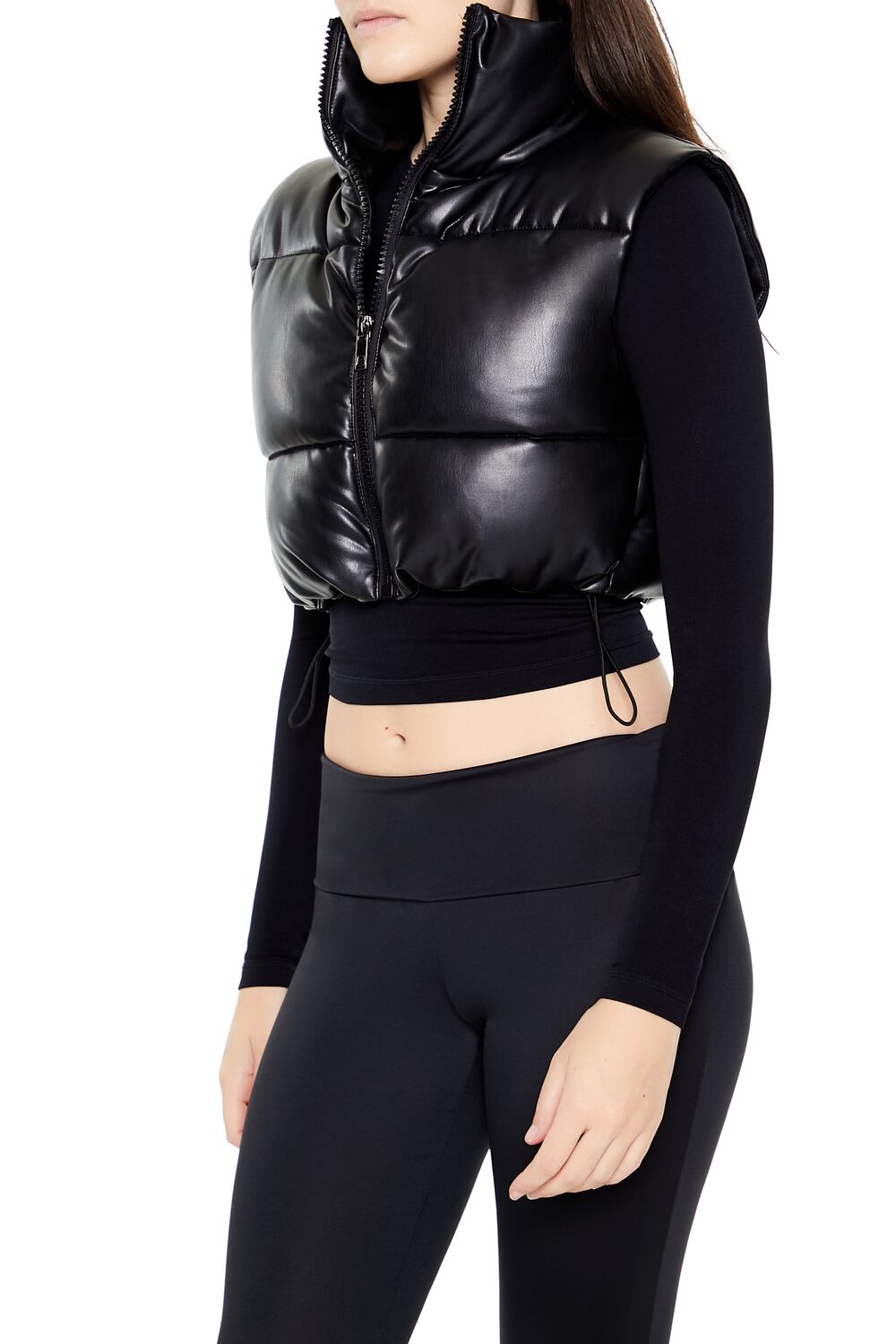 Quilted Faux Leather Cropped Vest
