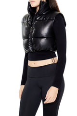 Quilted Faux Leather Cropped Vest