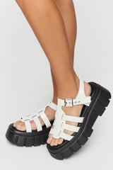 Faux Patent Leather Caged Lug-Sole Sandals
