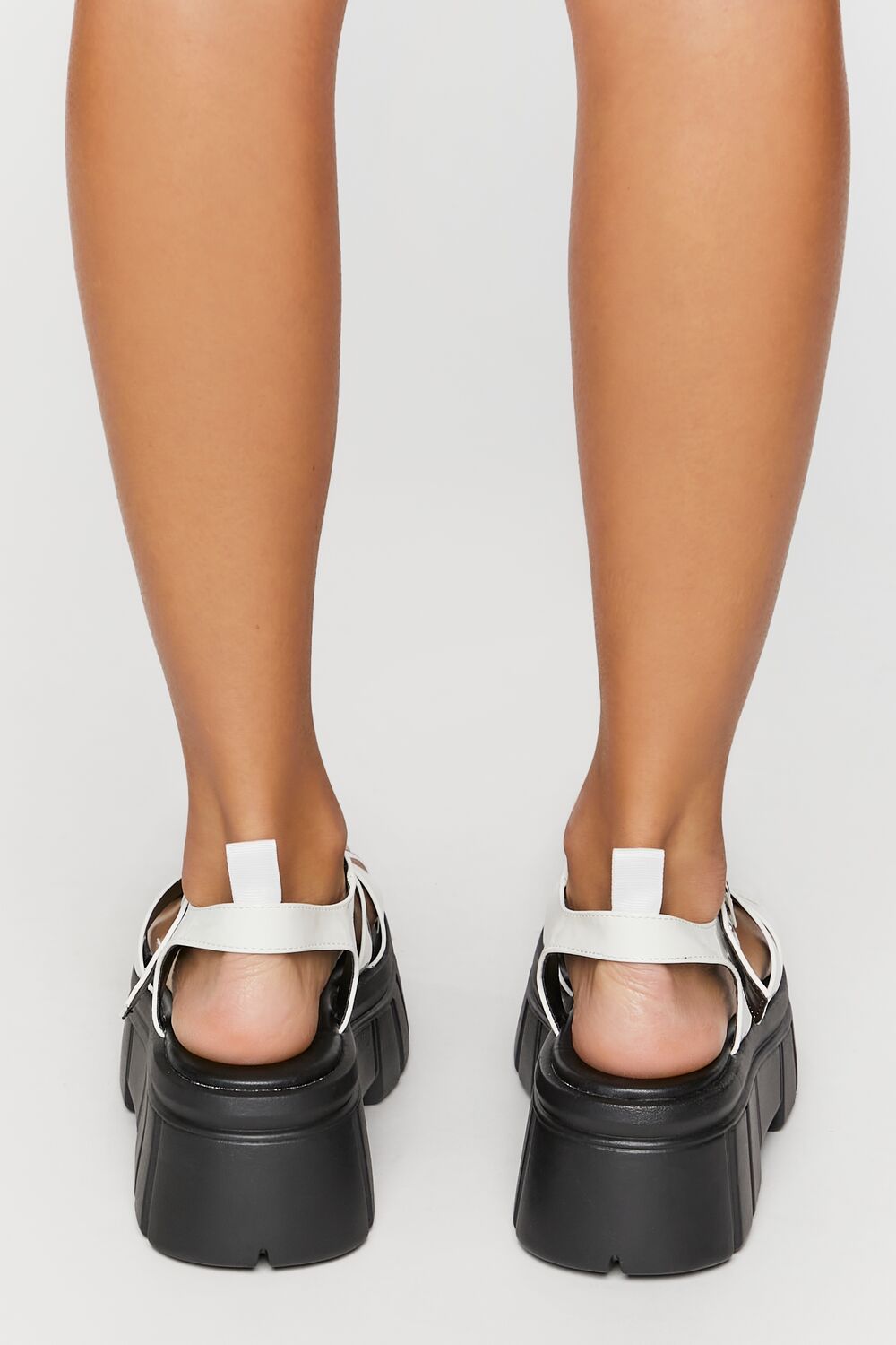 Faux Patent Leather Caged Lug-Sole Sandals