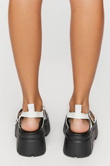 Faux Patent Leather Caged Lug-Sole Sandals