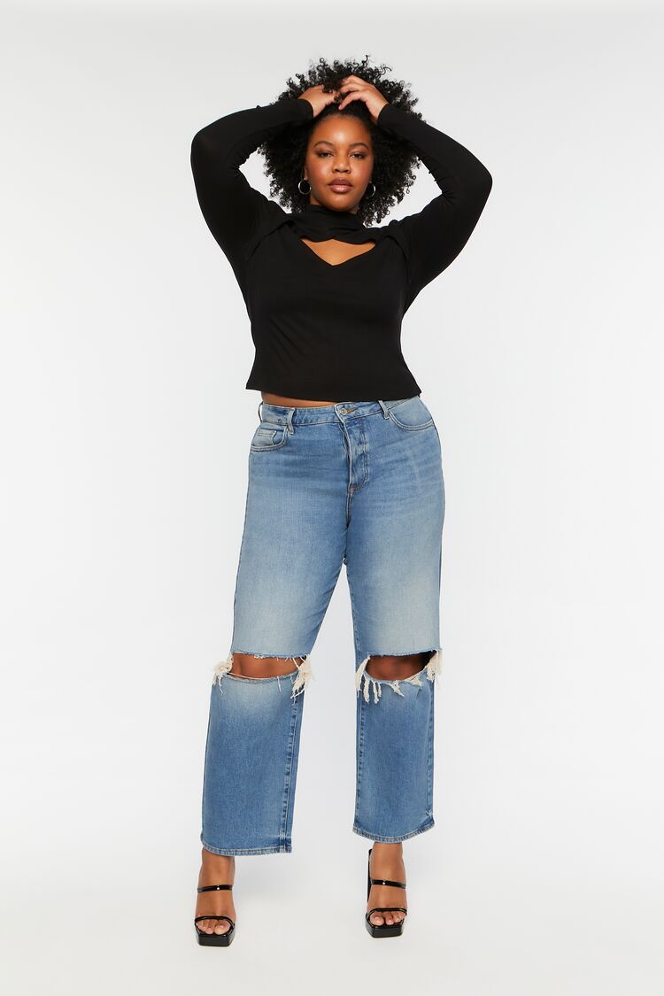 Plus Size Twisted Cutout Combo Top