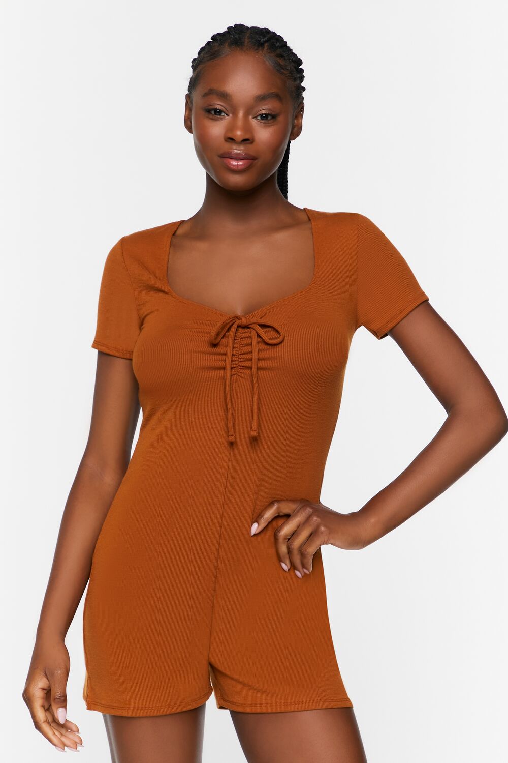 Ruched Drawstring Lounge Romper