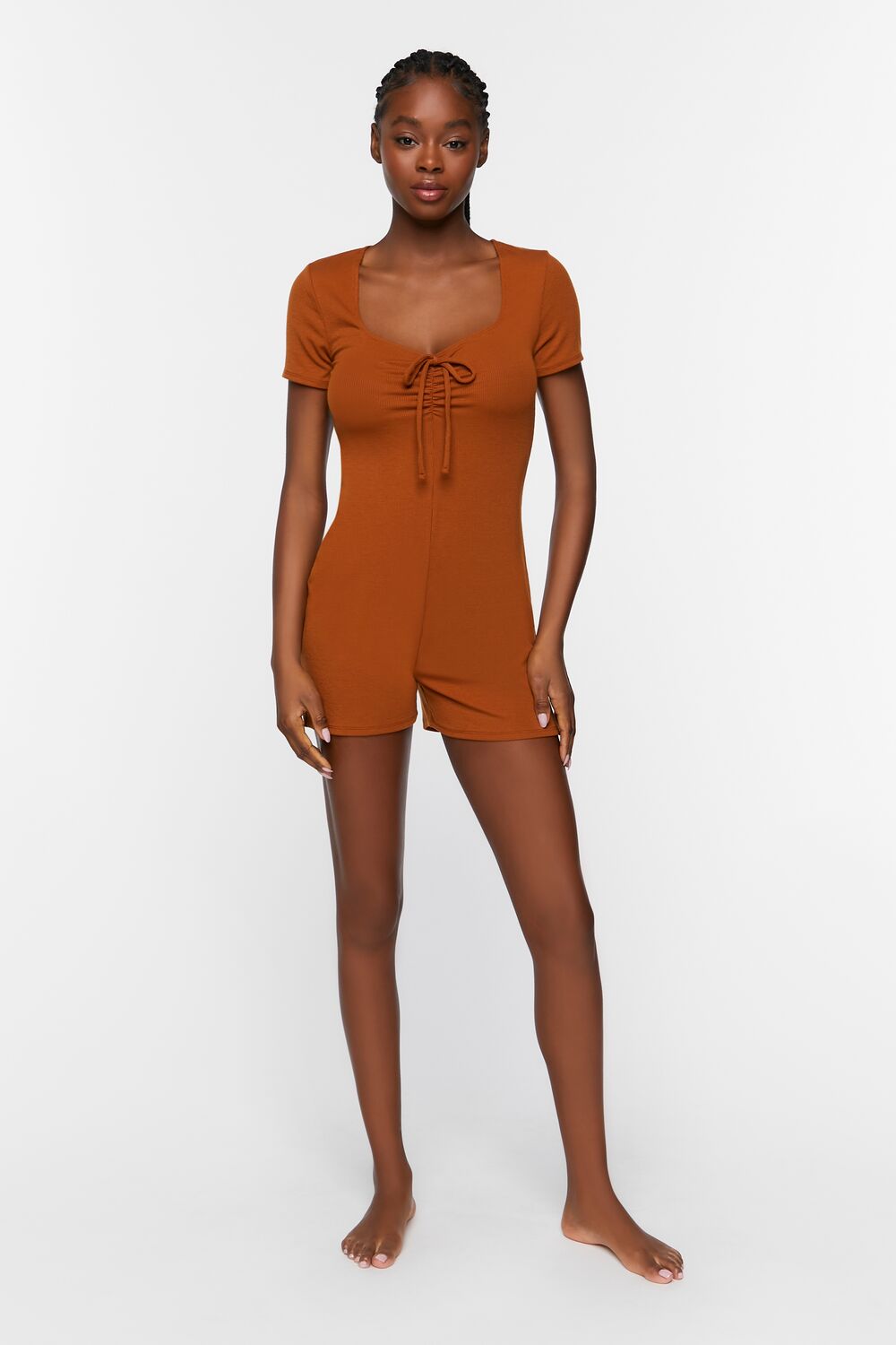 Ruched Drawstring Lounge Romper