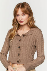 Distressed Cable Knit Cardigan Sweater