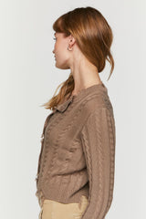 Distressed Cable Knit Cardigan Sweater