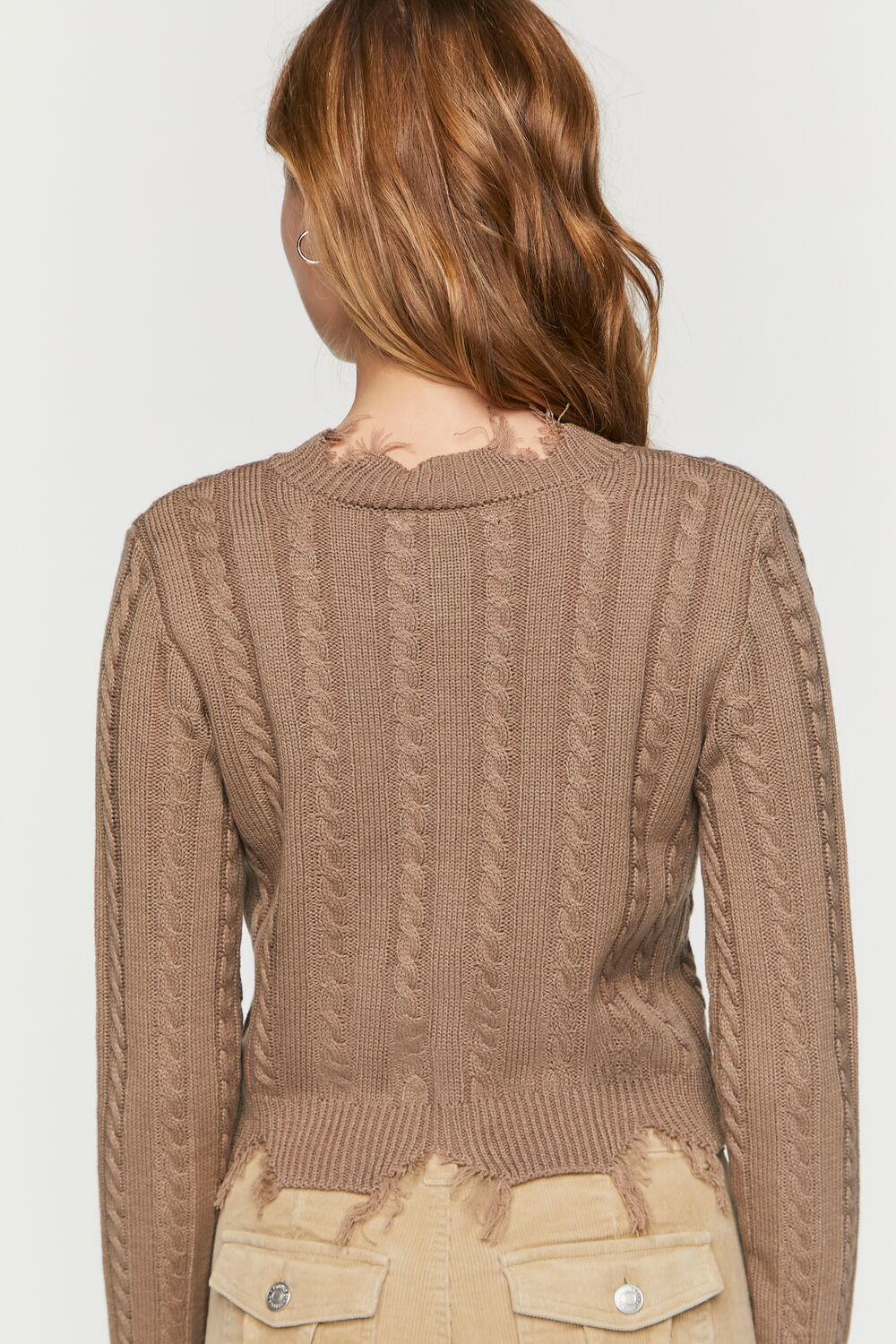 Distressed Cable Knit Cardigan Sweater