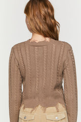 Distressed Cable Knit Cardigan Sweater