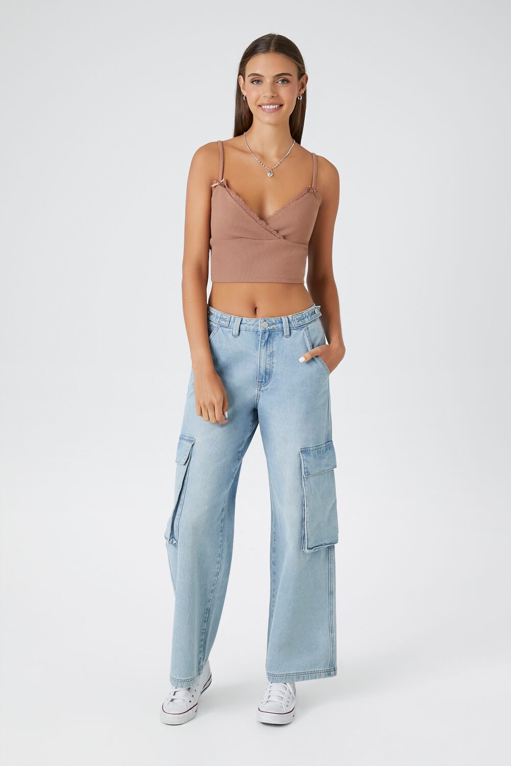 Lace-Trim Surplice Cropped Cami