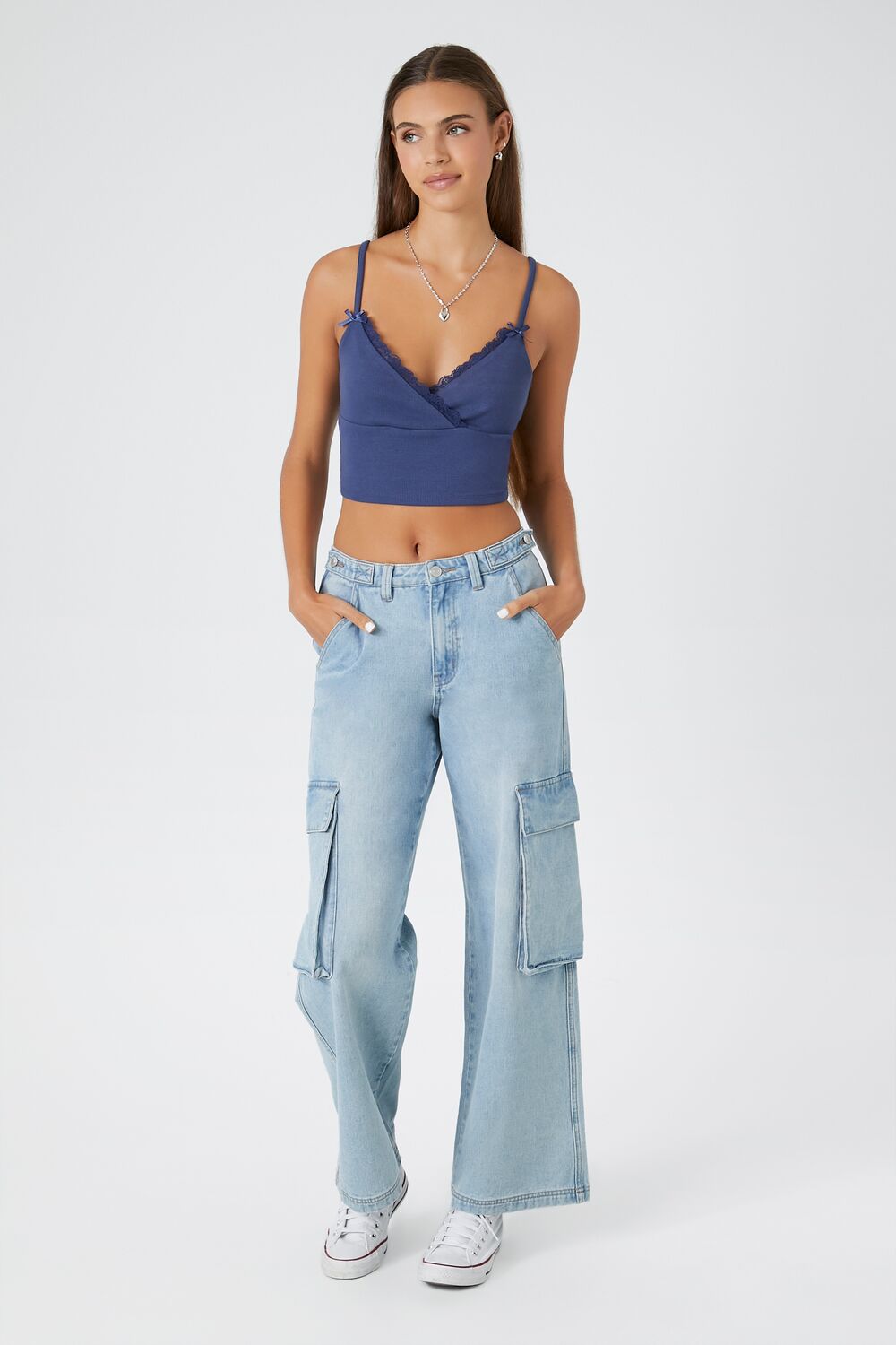 Lace-Trim Surplice Cropped Cami