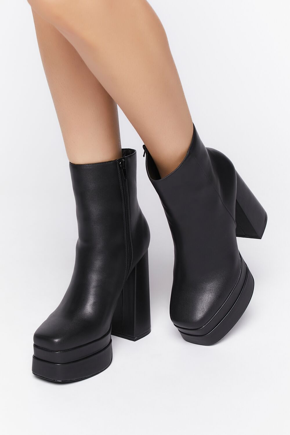 Faux Leather Stacked Platform Booties