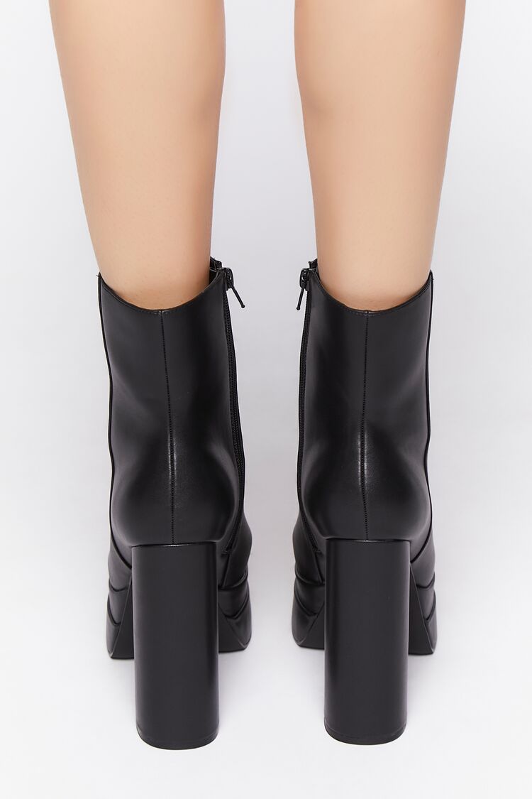 Faux Leather Stacked Platform Booties