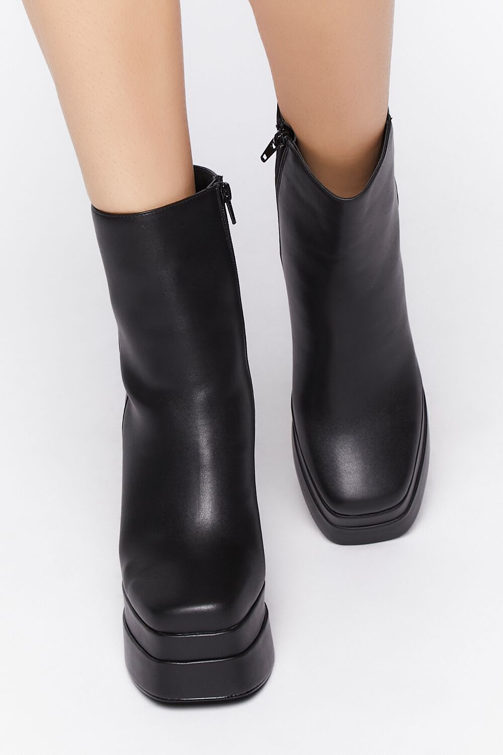 Faux Leather Stacked Platform Booties