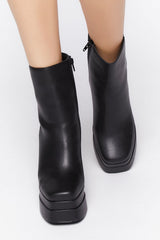Faux Leather Stacked Platform Booties