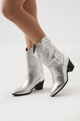 Faux Leather Cowboy Ankle Boots