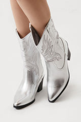 Faux Leather Cowboy Ankle Boots