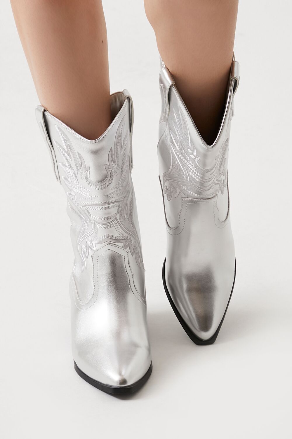 Faux Leather Cowboy Ankle Boots