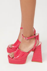 Faux Croc Platform Flare Heels