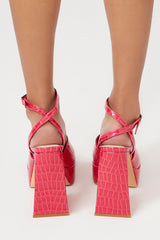 Faux Croc Platform Flare Heels