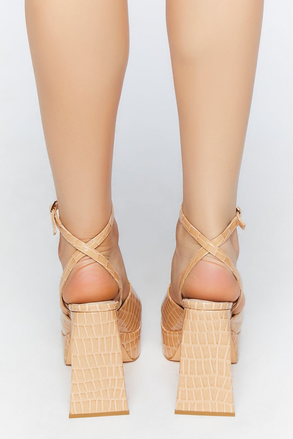 Faux Croc Platform Flare Heels