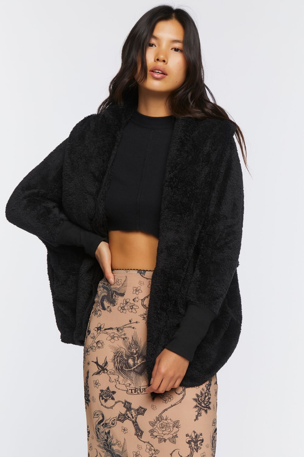Faux Shearling Hooded Jacket
