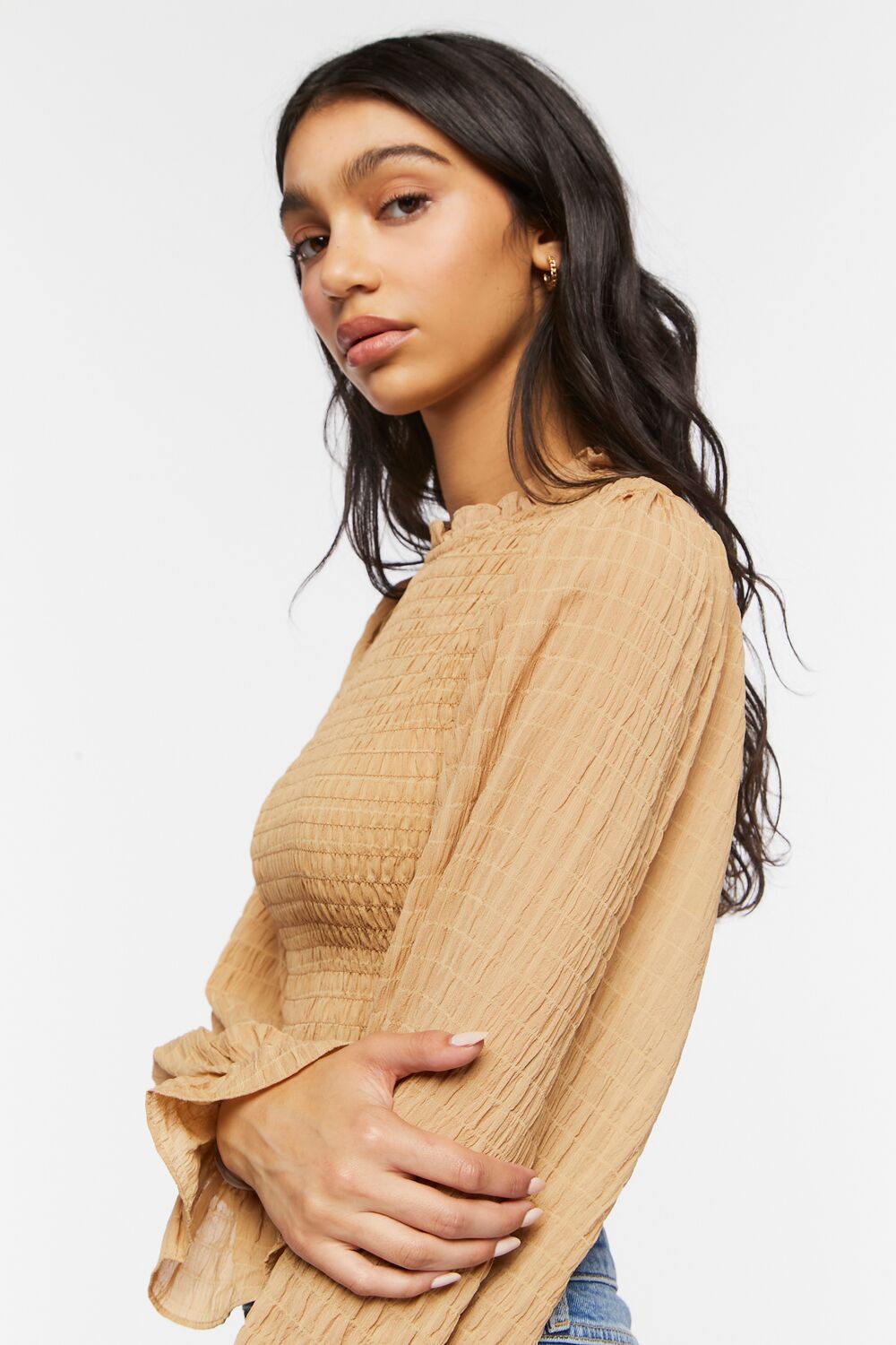 Smocked Peasant-Sleeve Top