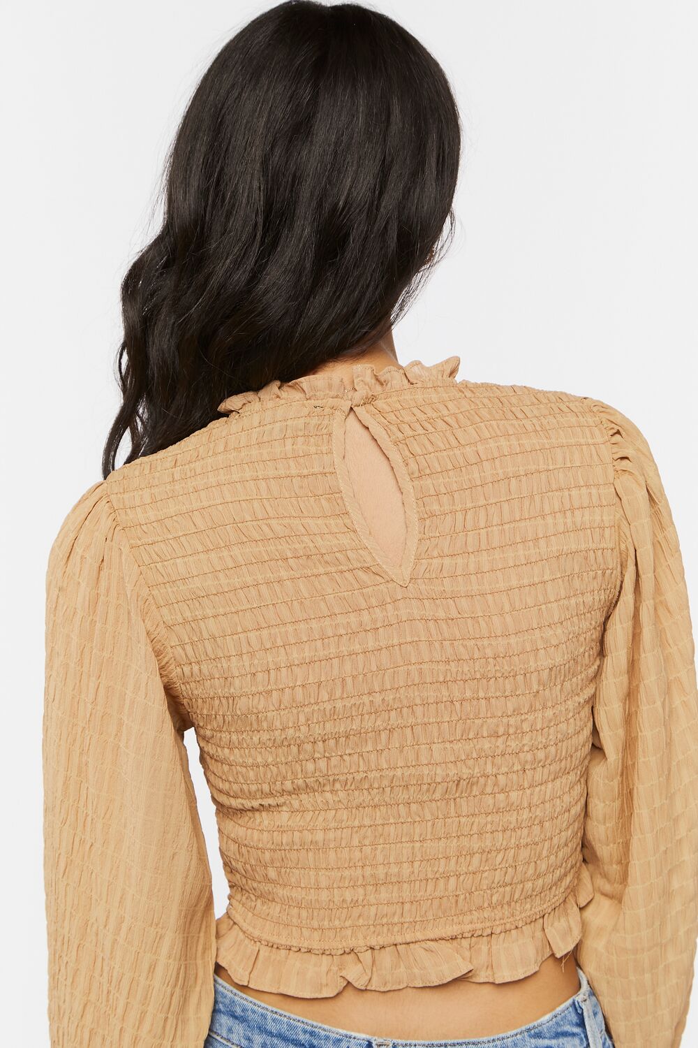 Smocked Peasant-Sleeve Top