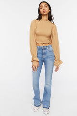 Smocked Peasant-Sleeve Top