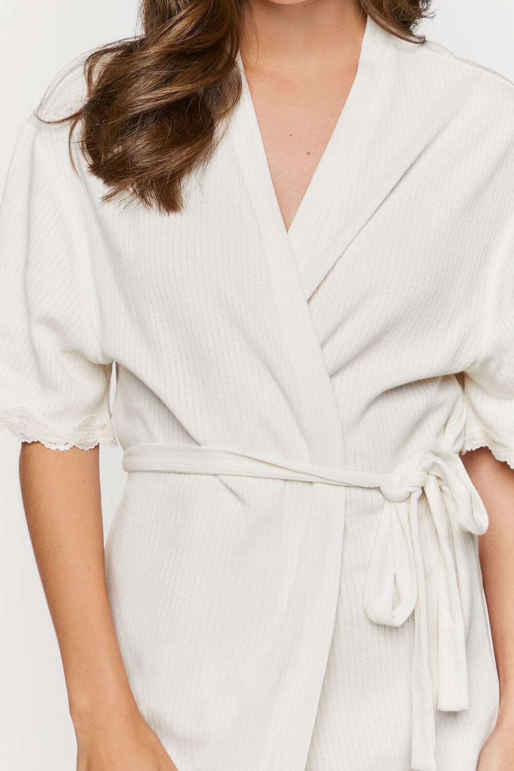 Scalloped-Trim Ribbed Lingerie Robe