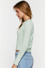 Pointelle Long-Sleeve Crop Top