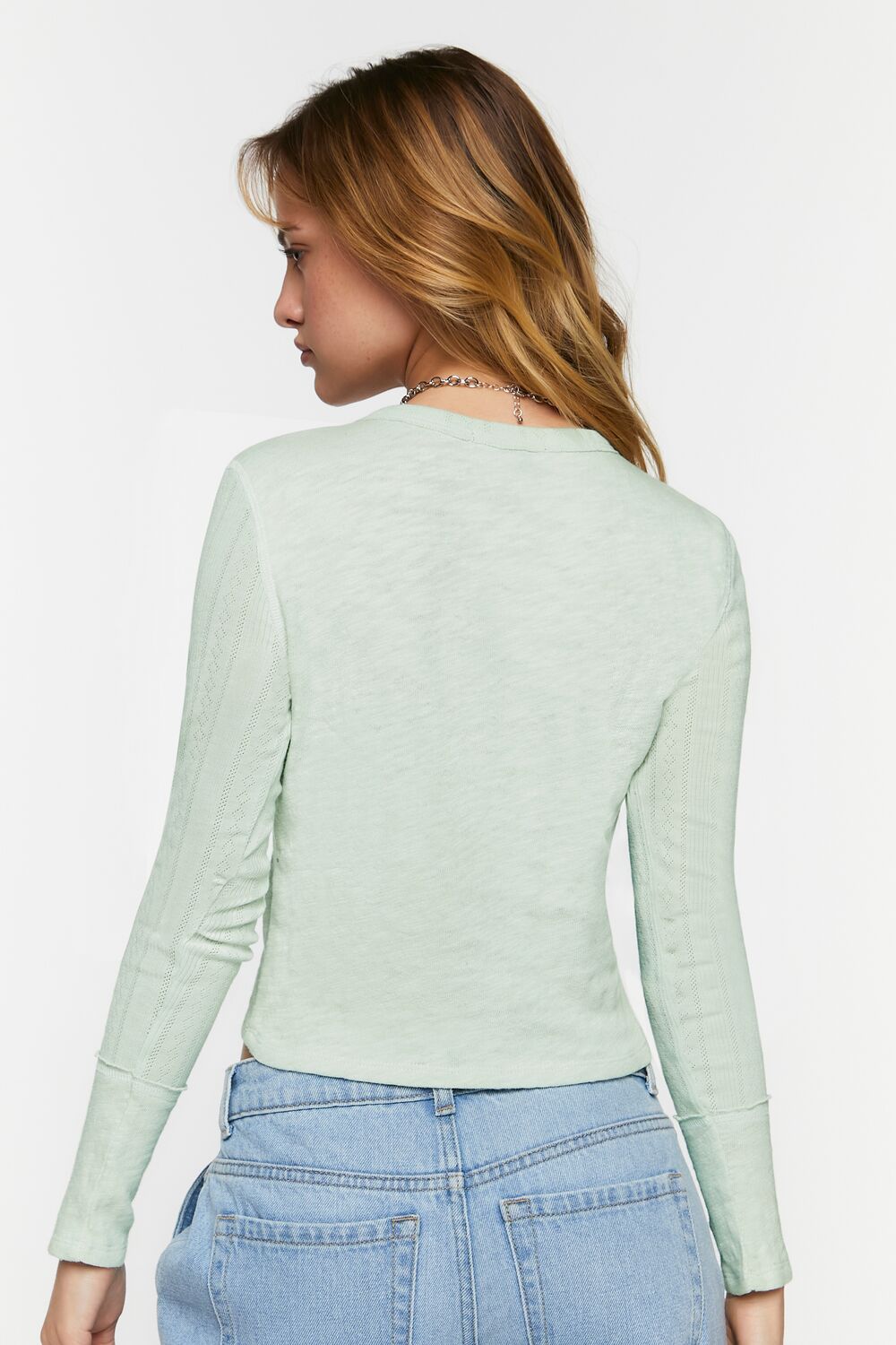 Pointelle Long-Sleeve Crop Top