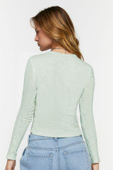 Pointelle Long-Sleeve Crop Top