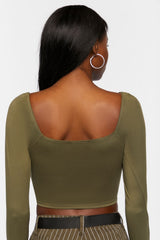Twist-Front Long-Sleeve Crop Top