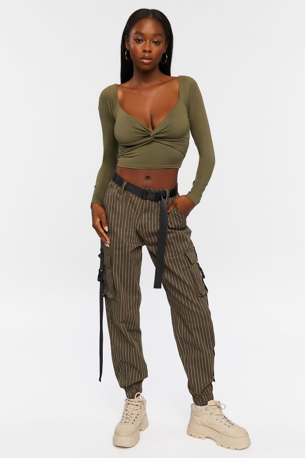 Twist-Front Long-Sleeve Crop Top