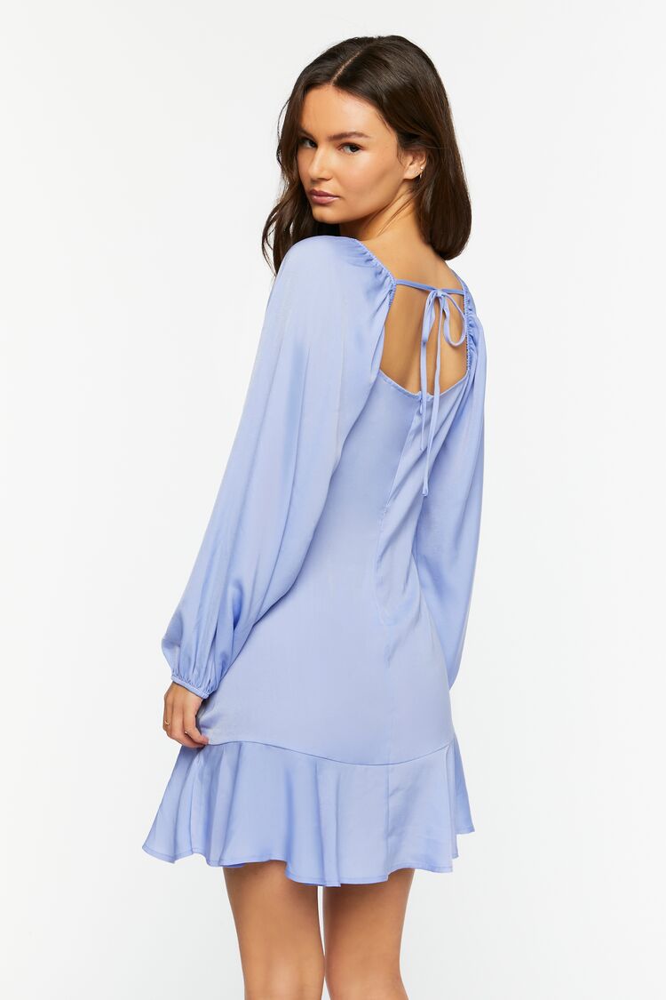Satin Pintucked Flounce Mini Dress