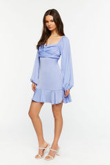 Satin Pintucked Flounce Mini Dress