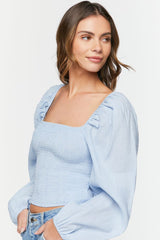 Puff-Sleeve Smocked Crop Top