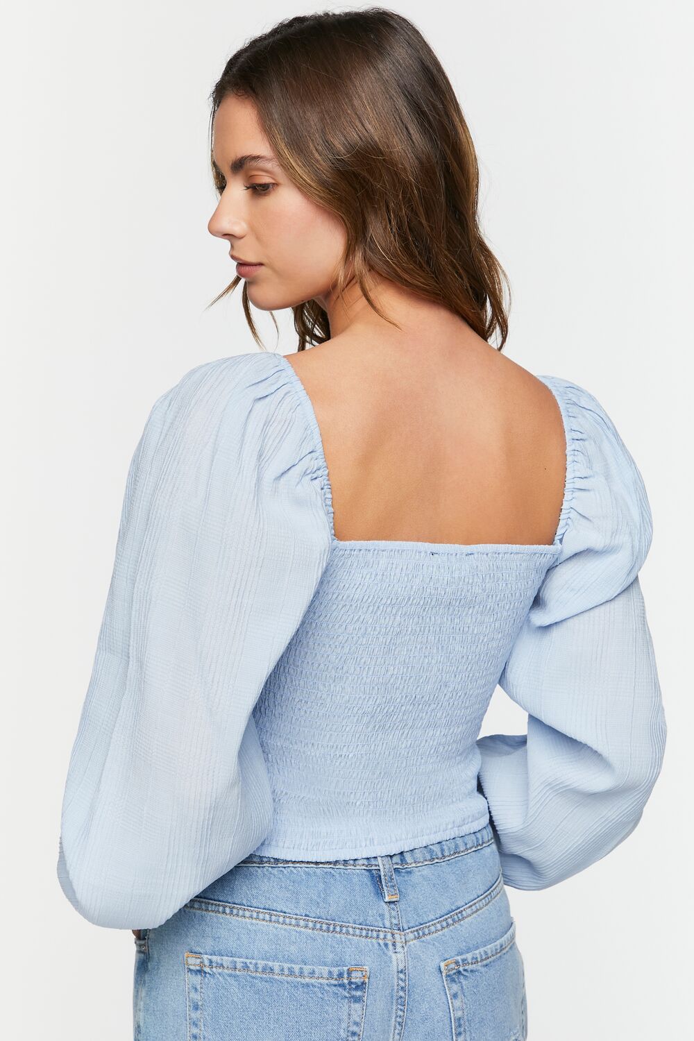 Puff-Sleeve Smocked Crop Top