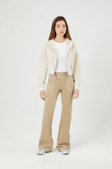 Ribbed Cropped Zip-Up Hoodie