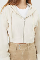 Ribbed Cropped Zip-Up Hoodie