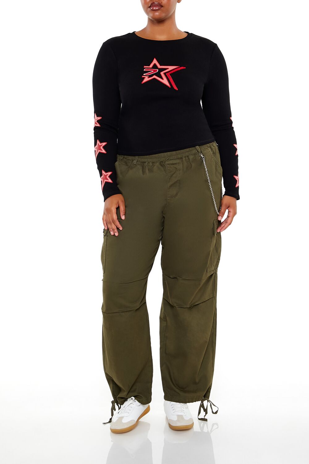 Plus Size Twill Cargo Wallet Chain Pants
