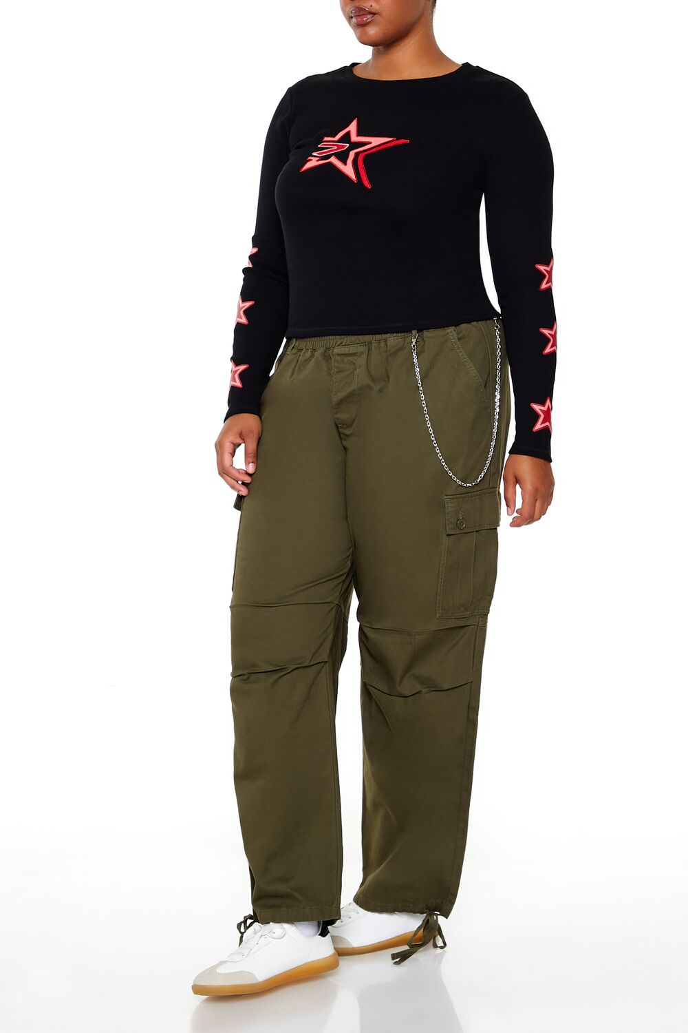 Plus Size Twill Cargo Wallet Chain Pants