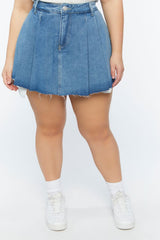 Plus Size Pleated Denim Skort