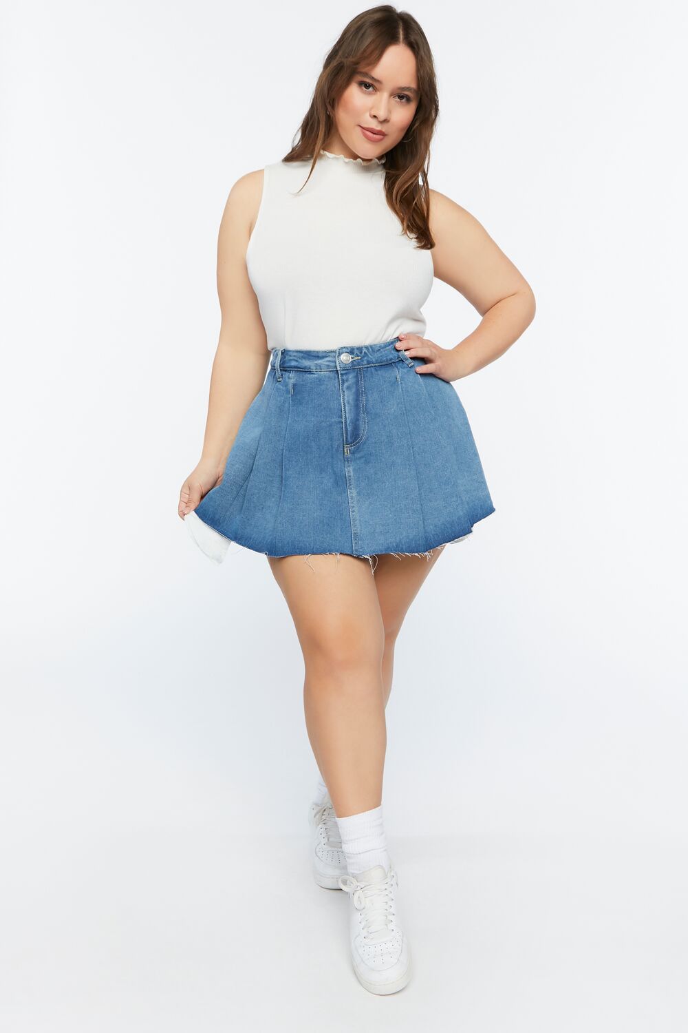 Plus Size Pleated Denim Skort