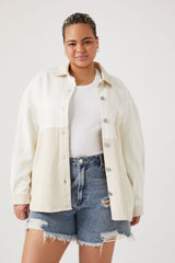 Plus Size Corduroy Colorblock Shacket