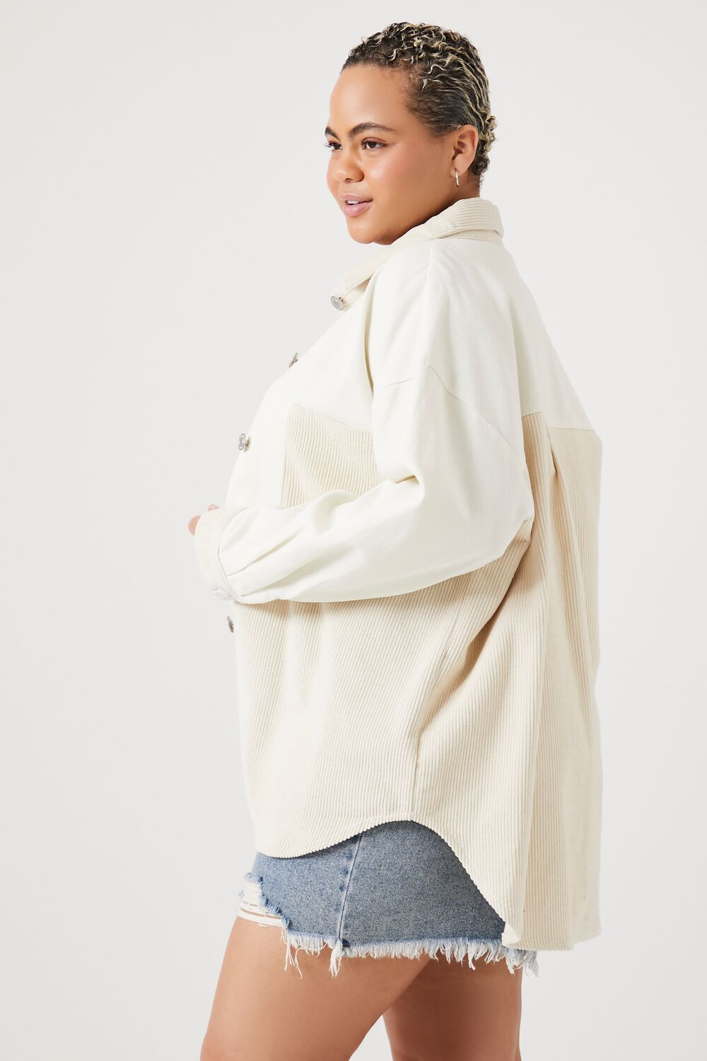 Plus Size Corduroy Colorblock Shacket