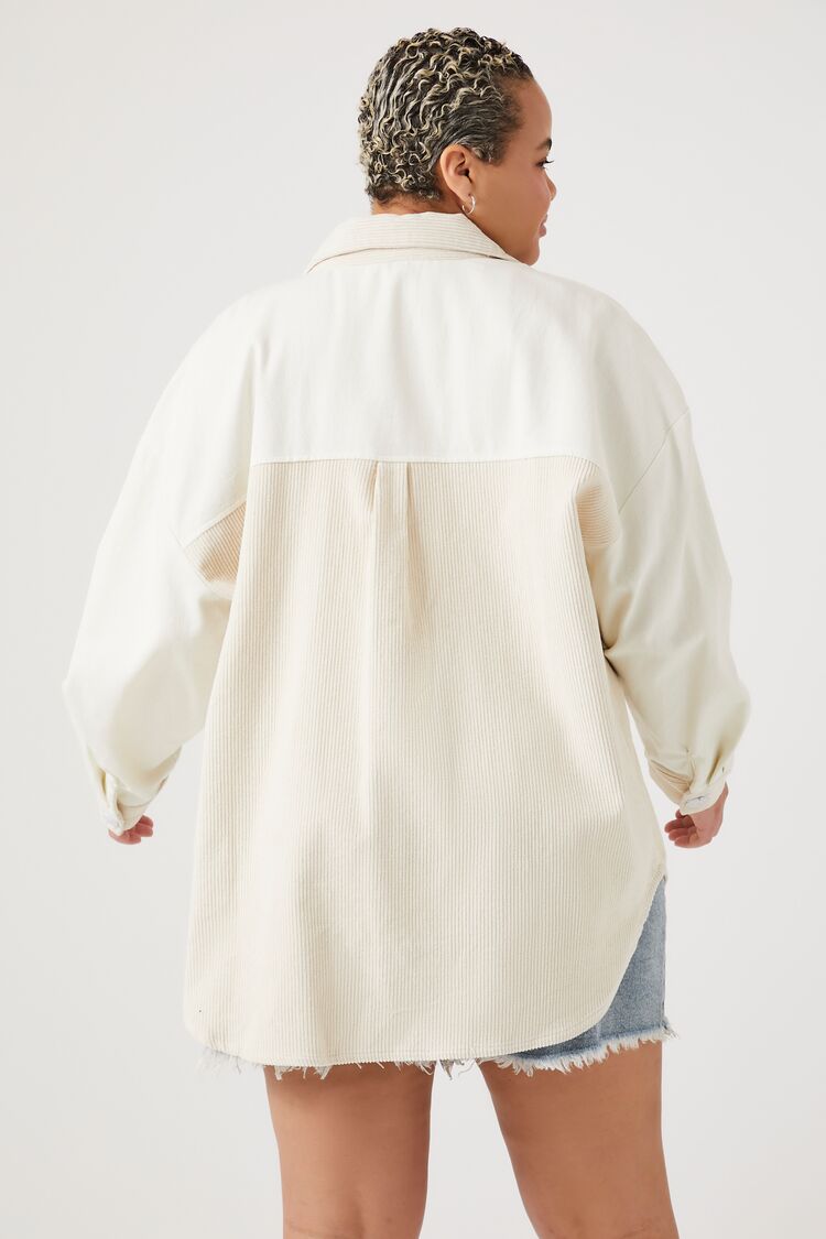 Plus Size Corduroy Colorblock Shacket