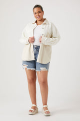 Plus Size Corduroy Colorblock Shacket