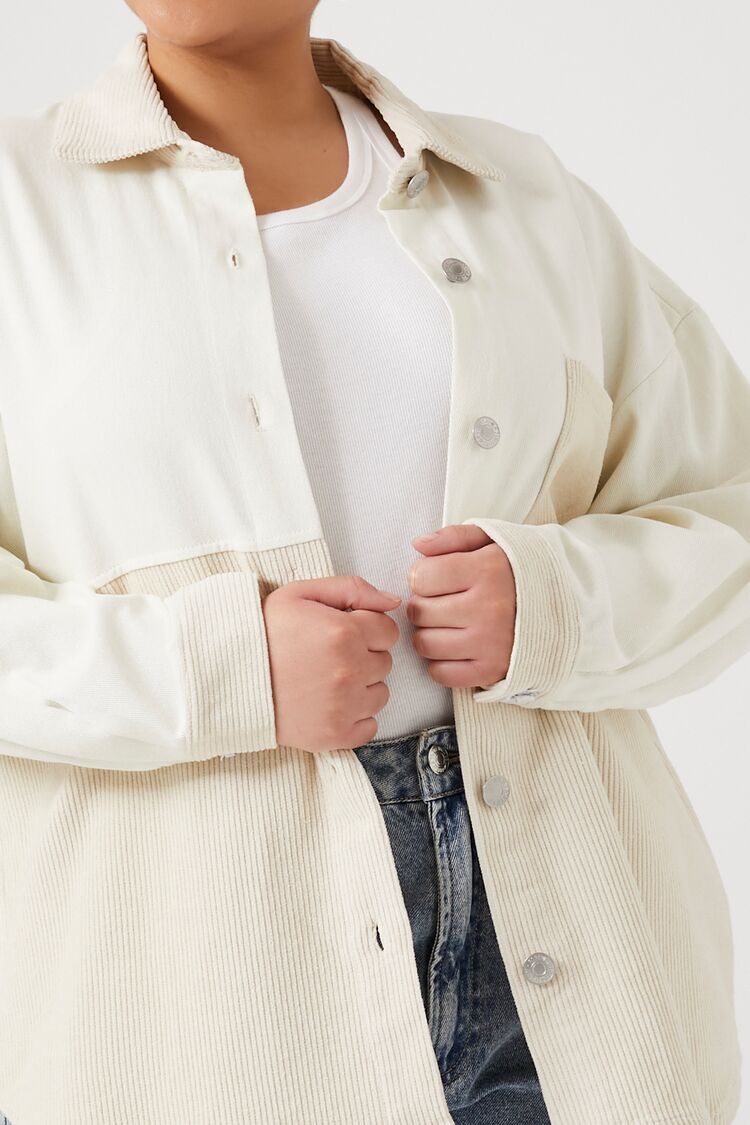Plus Size Corduroy Colorblock Shacket