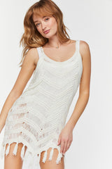 Tassel-Trim Crochet Mini Dress